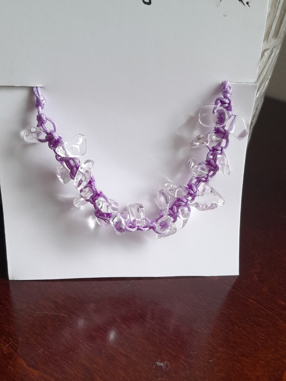 Purple Knotted Bracelet with Clear Chip Beads